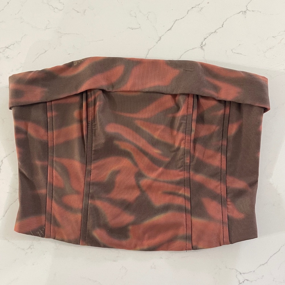 Off-Shoulder Rust Zebra Print Strapless Crop Top